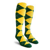 Ladies Over the Calf Argyle Socks Dark Green and Yellow
