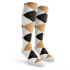 Ladies Over the Calf Argyle Sock White, Black and Khaki