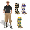 Mens Outdoor Sports Khaki Microfiber Golf Knickers and Golf Cap with Three Matching Argyle Socks