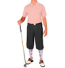 Mens Sport Clubhouse Cotton Solid Pink Golf Shirt with Black Golf Knickers and Pink and White Argyle Socks
