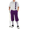 Mens Sport Pro Dry White Microfiber Shirt with Purple Argyle Heaven Design with Purple Golf Knickers with Purple and White Argyle Socks