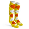 Ladies Over the Calf Argyle Socks Yellow, Orange and White