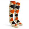 Ladies Over the Calf Argyle Socks Natural, Black and Orange