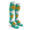 Youth Over the Calf Argyle Socks Teal, Gold and White