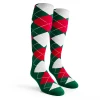 Youth Over the Calf Argyle Socks Dark Green, Red and White