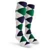 Youth Over the Calf Argyle Socks White, Dark Green and Navy