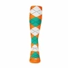 Mens Over the Calf Argyle Sock Orange, White and Teal 360 View