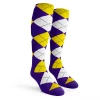 Argyle Socks - Ladies Over-the-Calf - 5Q: Purple/Yellow/White