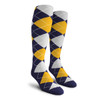 Ladies Over the Calf Argyle Socks Navy, White and Gold