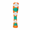 Ladies Over the Calf Argyle Sock Orange, White and Teal 360 View