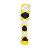 Ladies Over the Calf Argyle Sock Yellow, Navy and White 360 View