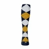 Youth Over the Calf Argyle Sock Navy, White and Gold 360 View