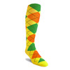 Mens Over the Calf Argyle Sock Yellow, Orange and Lime Green
