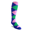 Mens Over the Calf Argyle Sock Royal Blue, Lime and Pink