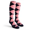 Argyle Socks - Mens Over-the-Calf - 6A: Charcoal/Pink