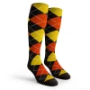 Argyle Socks - Mens Over-the-Calf - 6B: Black/Orange/Yellow