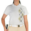 Ladies Sport Pro Dry White Microfiber Shirt with Natural and White Argyle Paradise Design Front