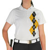 Ladies Sport Pro Dry White Microfiber Shirt with Gold and Black Argyle Paradise Design Front
