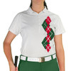 Ladies Sport Pro Dry White Microfiber Shirt with Dark Green and Red Argyle Paradise Design Front