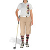 Ladies Sport Pro Dry White Microfiber Shirt with Khaki, Black and Maroon Argyle Paradise Design with Khaki Golf Knickers and Matching Argyle Socks