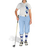 Ladies Sport Pro Dry White Microfiber Shirt with Light Blue, Royal Blue and White Argyle Paradise Design with Light Blue Golf Knickers and Matching Argyle Socks