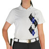 Ladies Sport Pro Dry White Microfiber Shirt with Black, Royal Blue and White Argyle Paradise Design Front