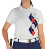 Ladies Sport Pro Dry White Microfiber Shirt with Navy Blue, Red and White Argyle Paradise Design Front