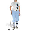 Ladies Sport Pro Dry White Microfiber Shirt with Light Blue, Black and White Argyle Paradise Design with Light Blue Golf Knickers and Matching Argyle Socks