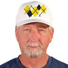 Active Series Sports Mens Baseball Cap Argyle Paradise Yellow, Navy Blue and White Design Front
