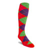 Mens Over the Calf Argyle Sock Red, Purple and Lime Green