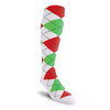 Mens Over the Calf Argyle Sock White, Lime Green and Red