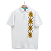 Mens Pro Dry Microfiber White Golf Shirt with Gold Argyle Heaven Design