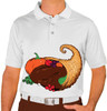 Mens Sport Pro Dry White Microfiber Shirt with Limited Time Thanksgiving Cornucopia Design Front