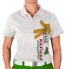 Ladies Sport Sport Pro Dry White Microfiber Shirt Limited Time with Feliz Navidad Design and ribbon