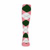 Argyle Socks - Mens Over-the-Calf - 6D: Pink/White/Dark Green