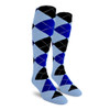 Mens Over the Calf Argyle Socks Light Blue, Royal Blue and Black