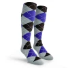 Argyle Socks - Mens Over-the-Calf - 6I: Light Blue/Royal/Black