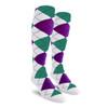 Mens Over the Calf Argyle Socks White, Purple and Teal