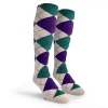 Argyle Socks - Mens Over-the-Calf - 6J: White/Purple/Teal
