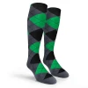Argyle Socks - Mens Over-the-Calf - 6L: Charcoal/Black/Lime