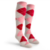 Argyle Socks - Mens Over-the-Calf - 6Q: White/Pink/Red