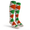 Argyle Socks - Mens Over-the-Calf - 6Z: White/Orange/Lime