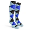 Argyle Socks - Ladies Over-the-Calf - 6I: Light Blue/Royal/Black