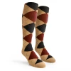 Argyle Socks - Ladies Over-the-Calf - 6W: Khaki/Brown/Black