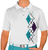 Mens Argyle Paradise Golf Shirt - 6J: White/Purple/Teal Mens Argyle Paradise Golf Shirt - 6J: White/Purple/Teal