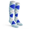 Ladies Over the Calf Argyle Socks Light Blue, Royal and White