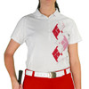 Ladies Argyle Paradise Golf Shirt - 6Q: White/Pink/Red