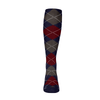 Ladies Over the Calf Argyle Sock Navy, Maroon and Charcoal 360 View