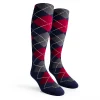Ladies Over the Calf Argyle Socks Navy, Maroon and Charcoal