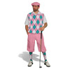 Mens Pink, White & Teal Sweater Golf Outfit